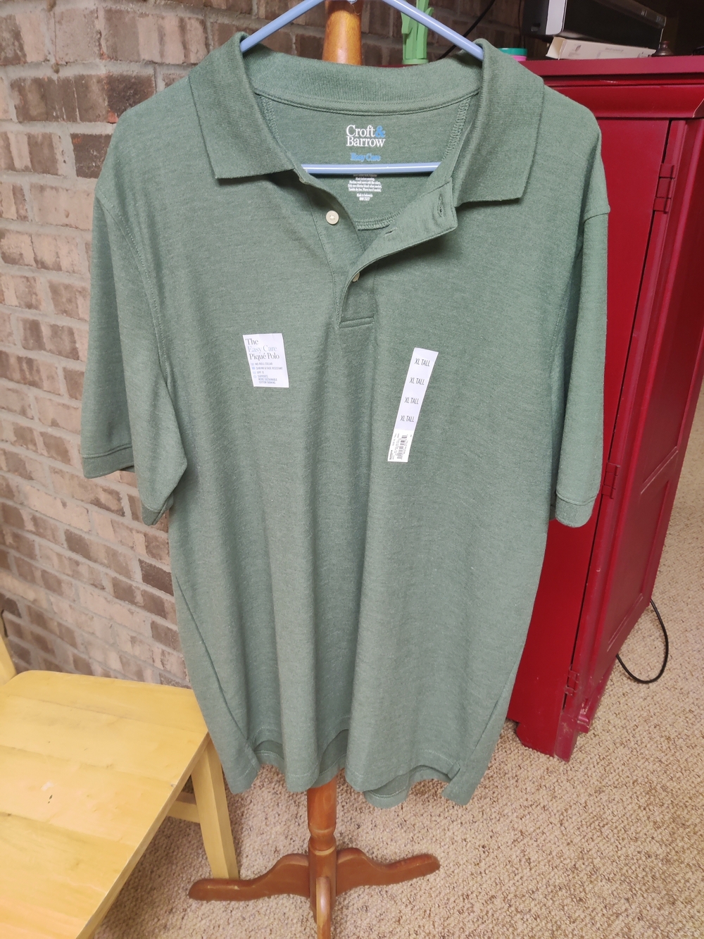 Croft & Barrow Men's Green Polo Shirt Easy Care, Xl Tall New